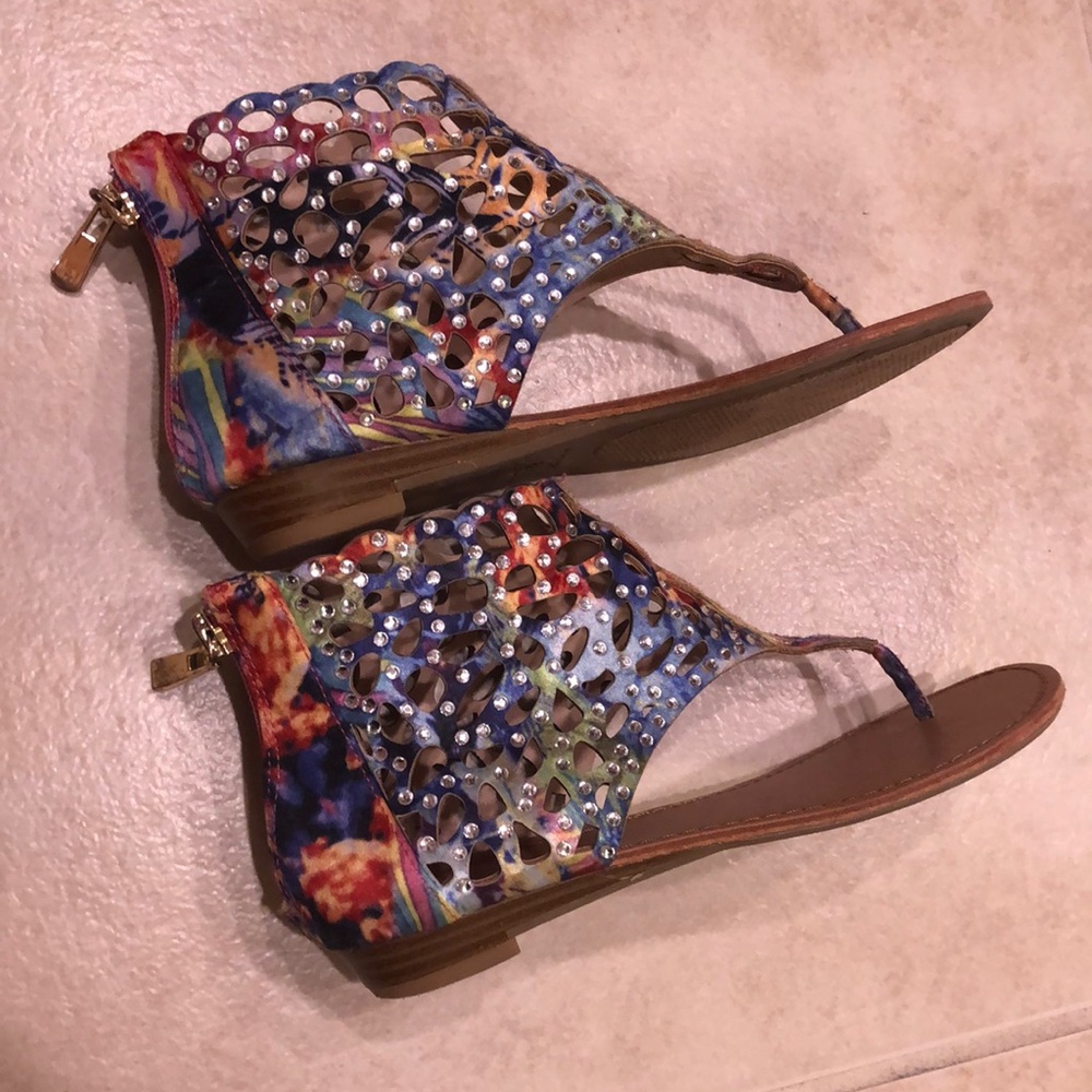Beautiful Multi-color rhinestone sandals; size 3